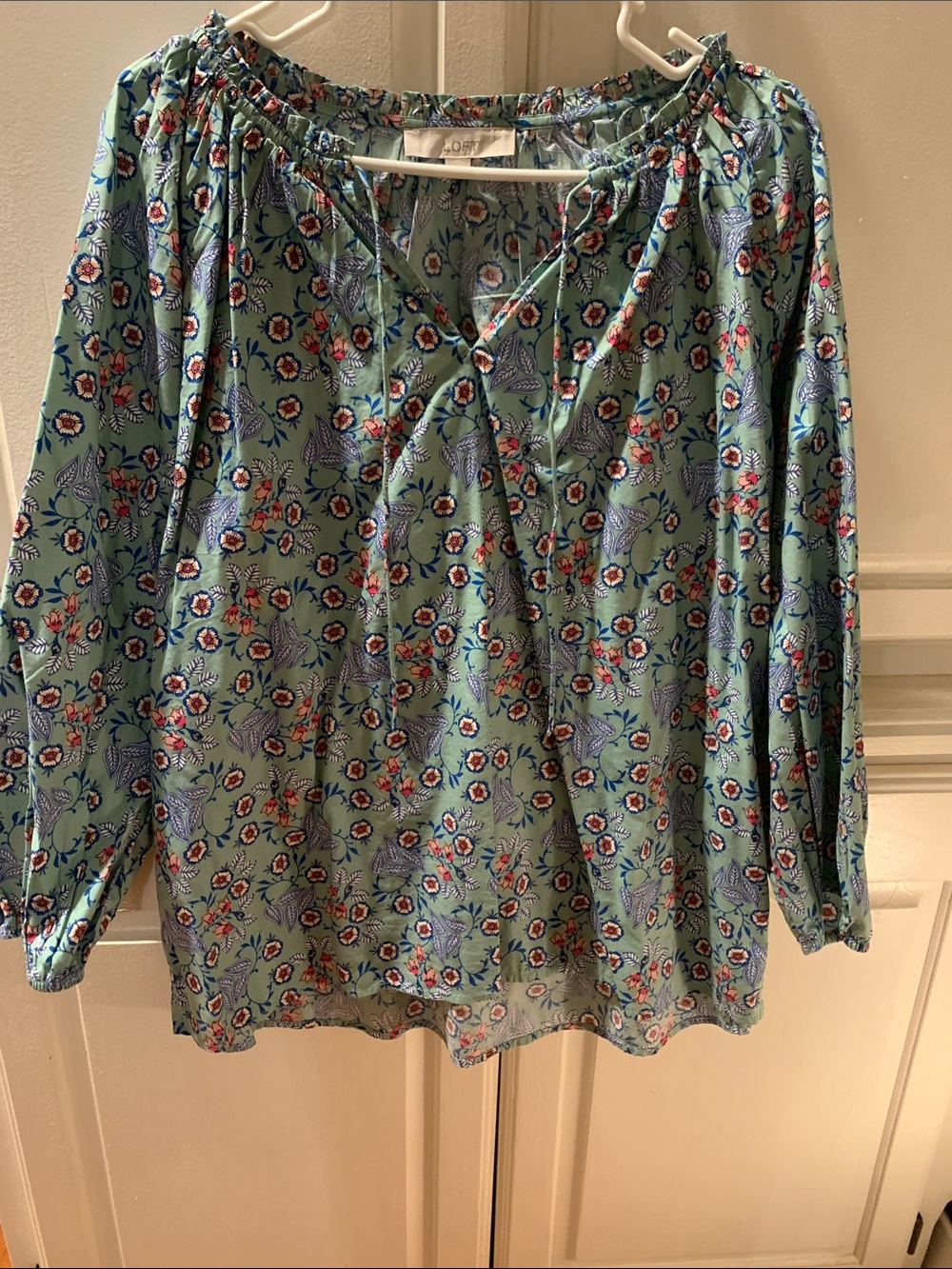 LOFT Sage Green Floral Peasant Top